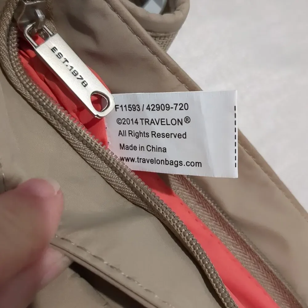 Travelon Crossbody Shoulder Bag Beige Anti-Theft Safe Travel Bag
